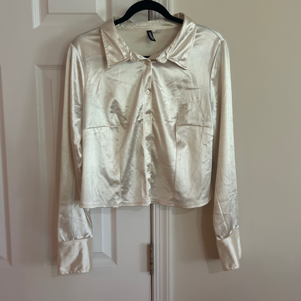 H&M Cream Satin Button Down Shirt